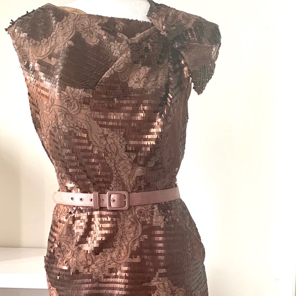 Eva Franco Dresses & Skirts - Eva Franco Belted Brown Sequin Cocktail Dress